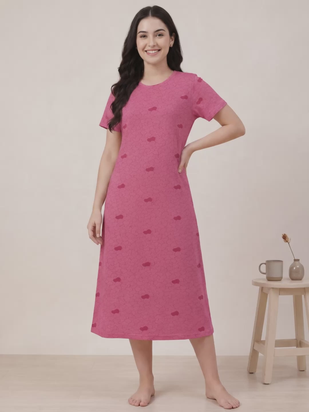 Pink Heart Print Hosiery Nighty