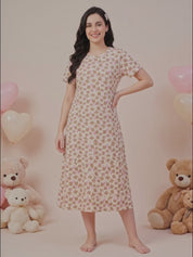Beige Teddy Print Hosiery Nighty
