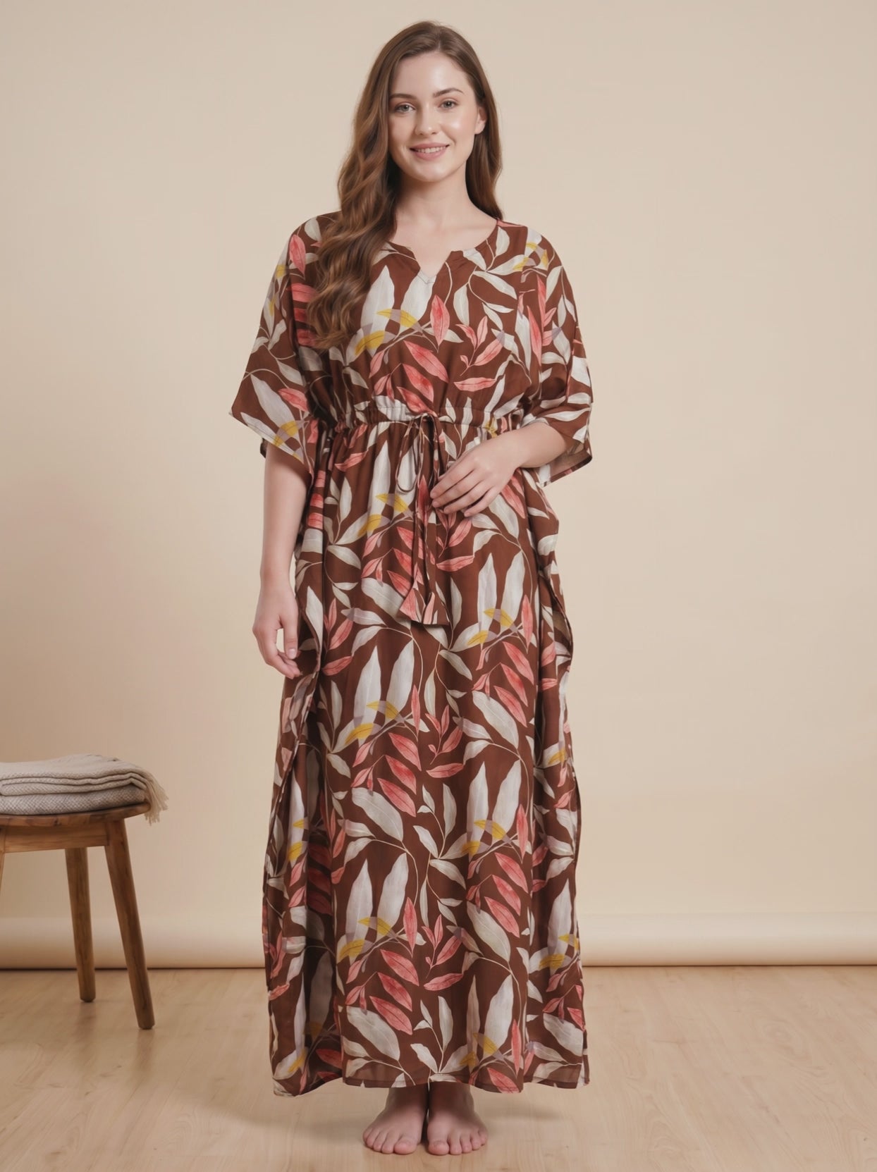 Brown Leaf Rayon Kaftan