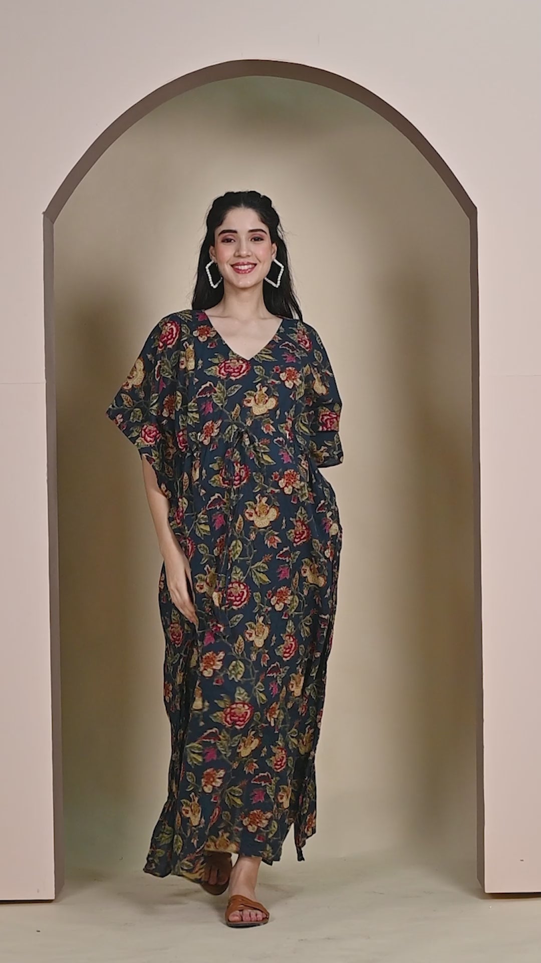 Navy Blue Floral Cotton Maternity Kaftan