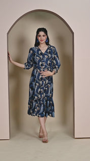 Blue Abstract Rayon Maternity Dress