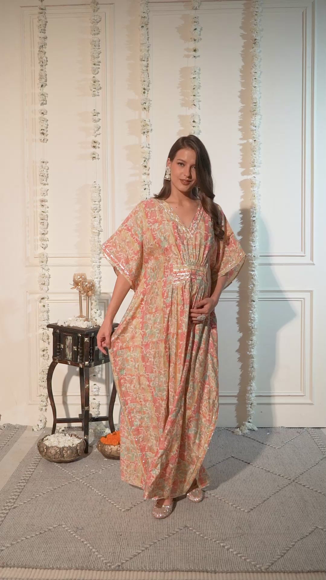 Yellow Floral Chanderi Silk Maternity Kaftan Dress
