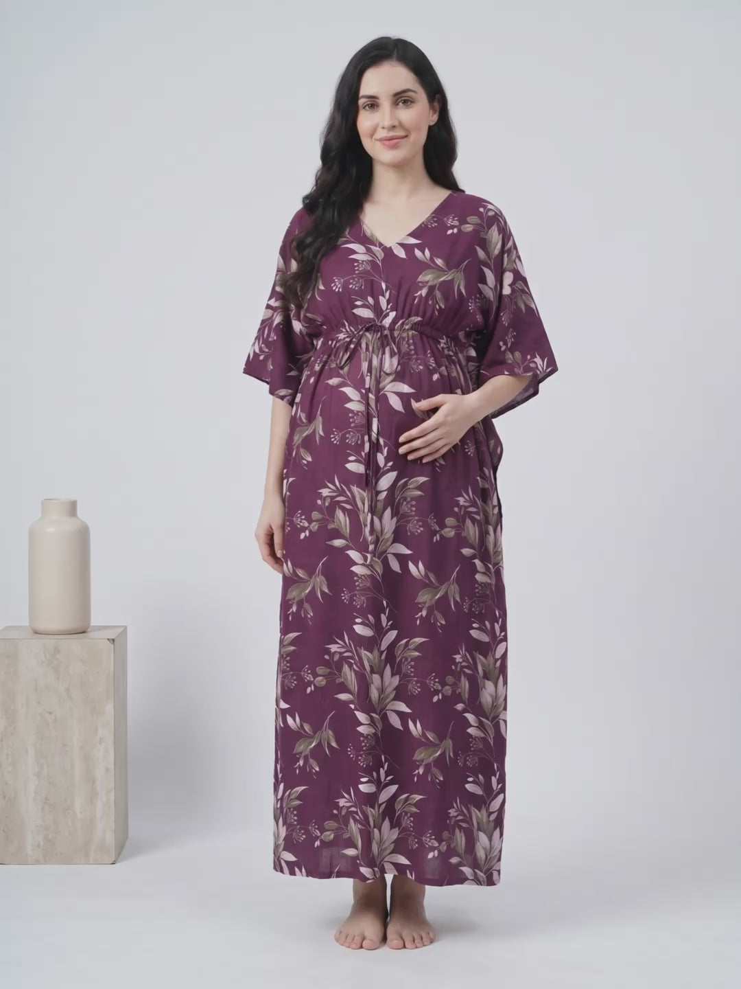 Purple Floral Rayon Maternity Kaftan