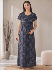 Deep Blue Floral  Cotton Maternity Nighty