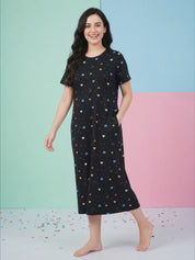 Black Heart Print Hosiery Nighty