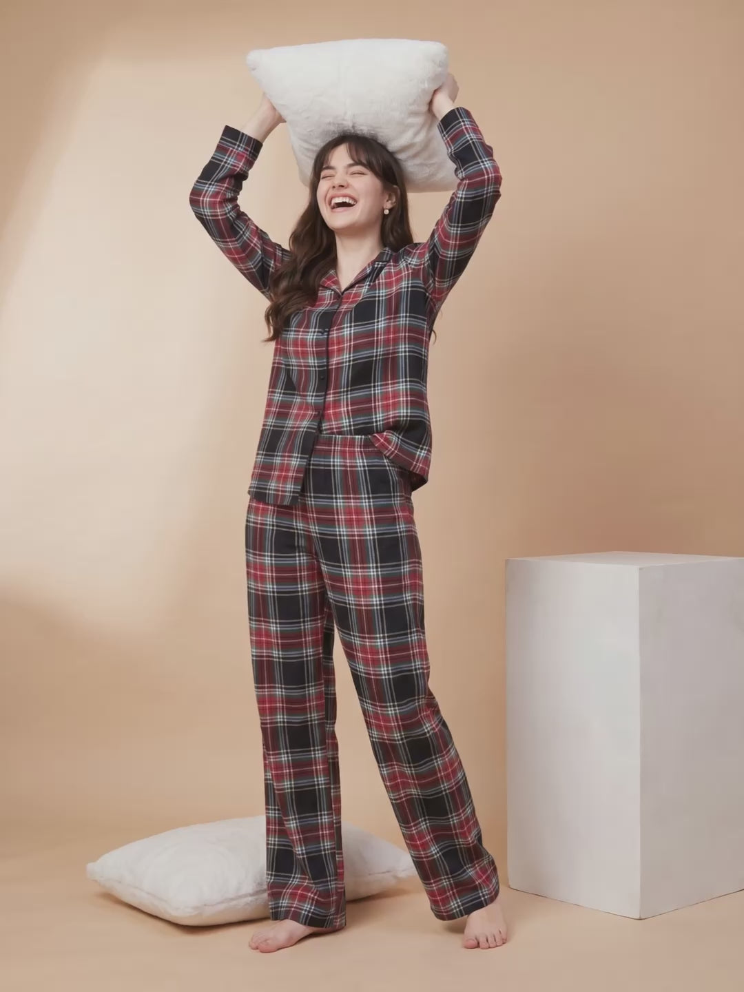 Multicolor Checkered Flannel Flannel Night Suit