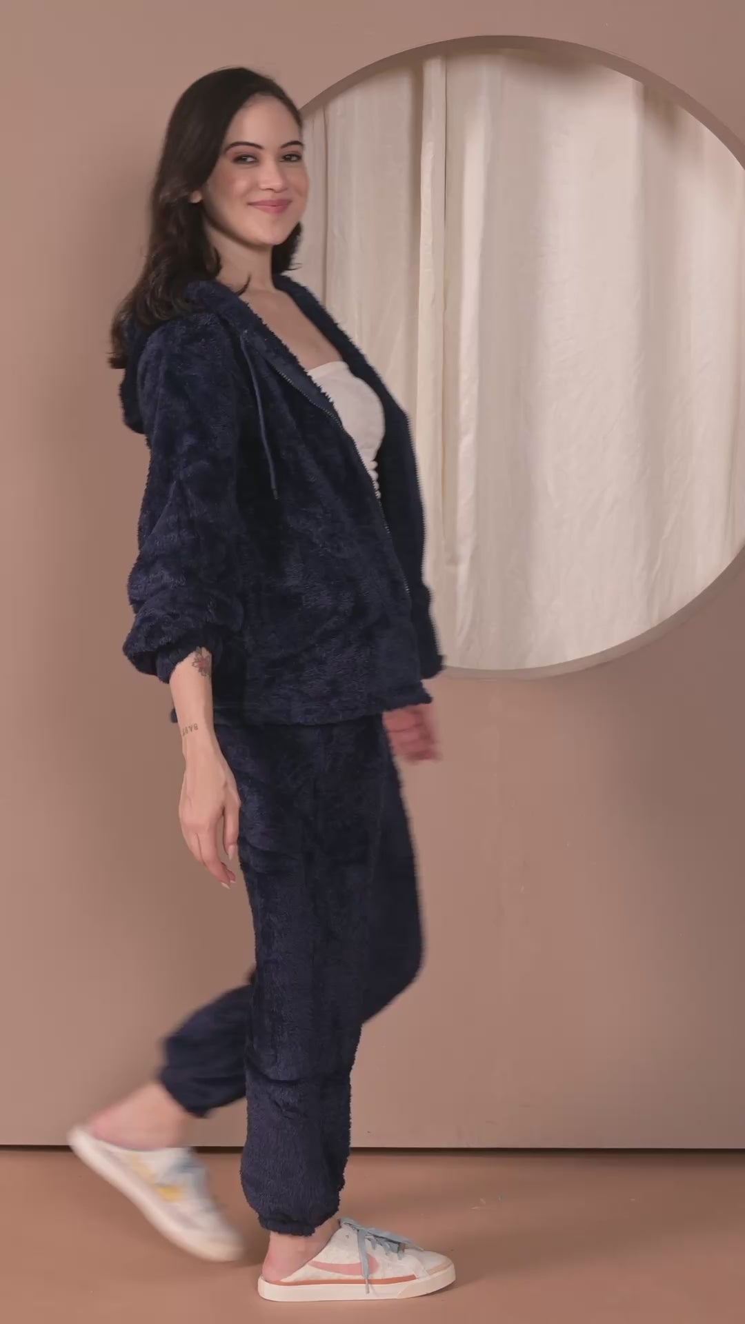 Navy Faux Fur Winter Night Suit