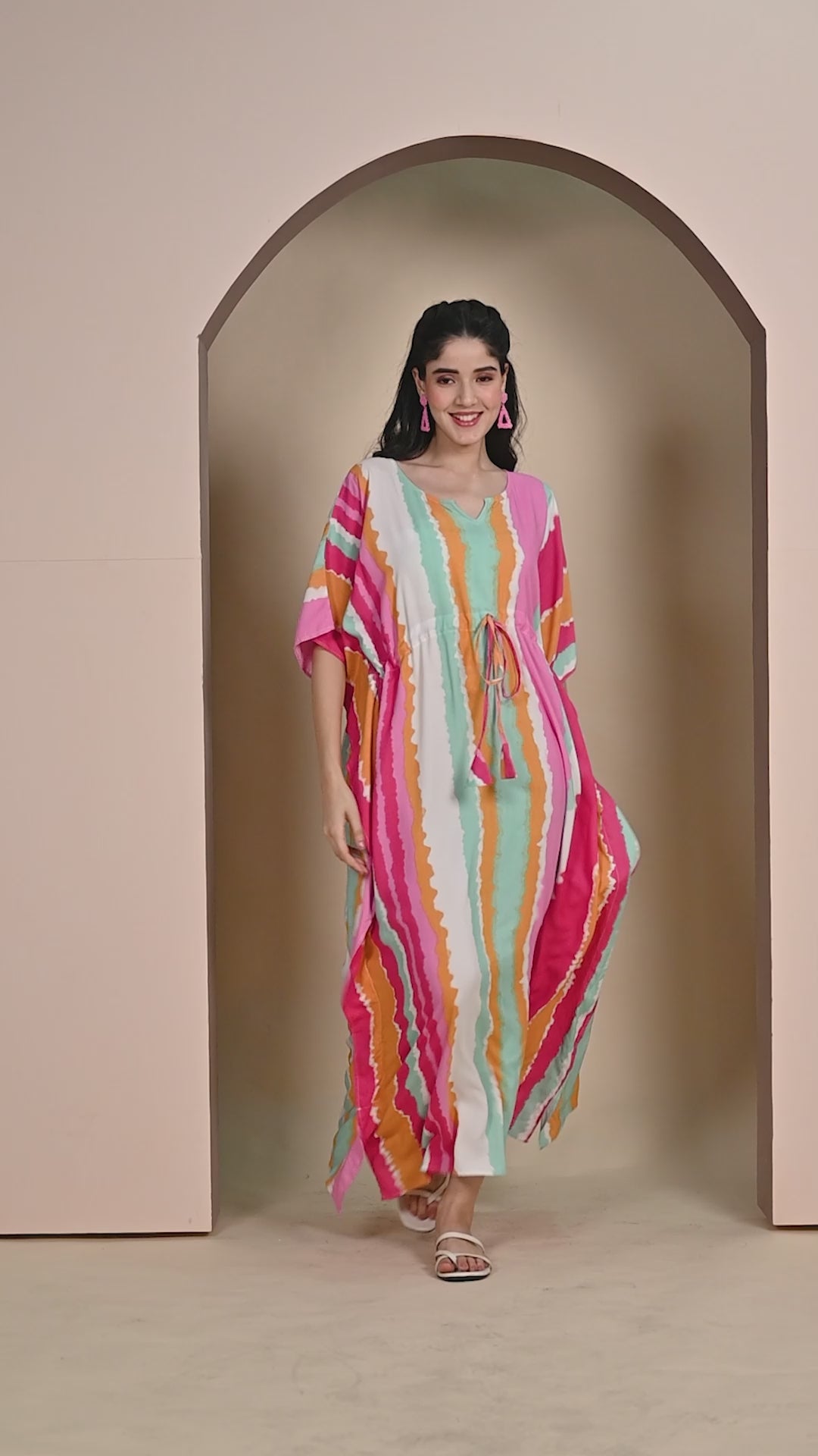 Multi Striped Rayon Kaftan
