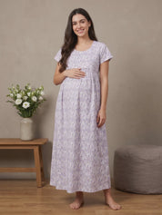 Lavender Floral Cotton Maternity Nighty