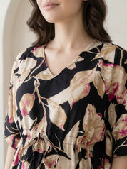 Black Floral Rayon Maternity Kaftan