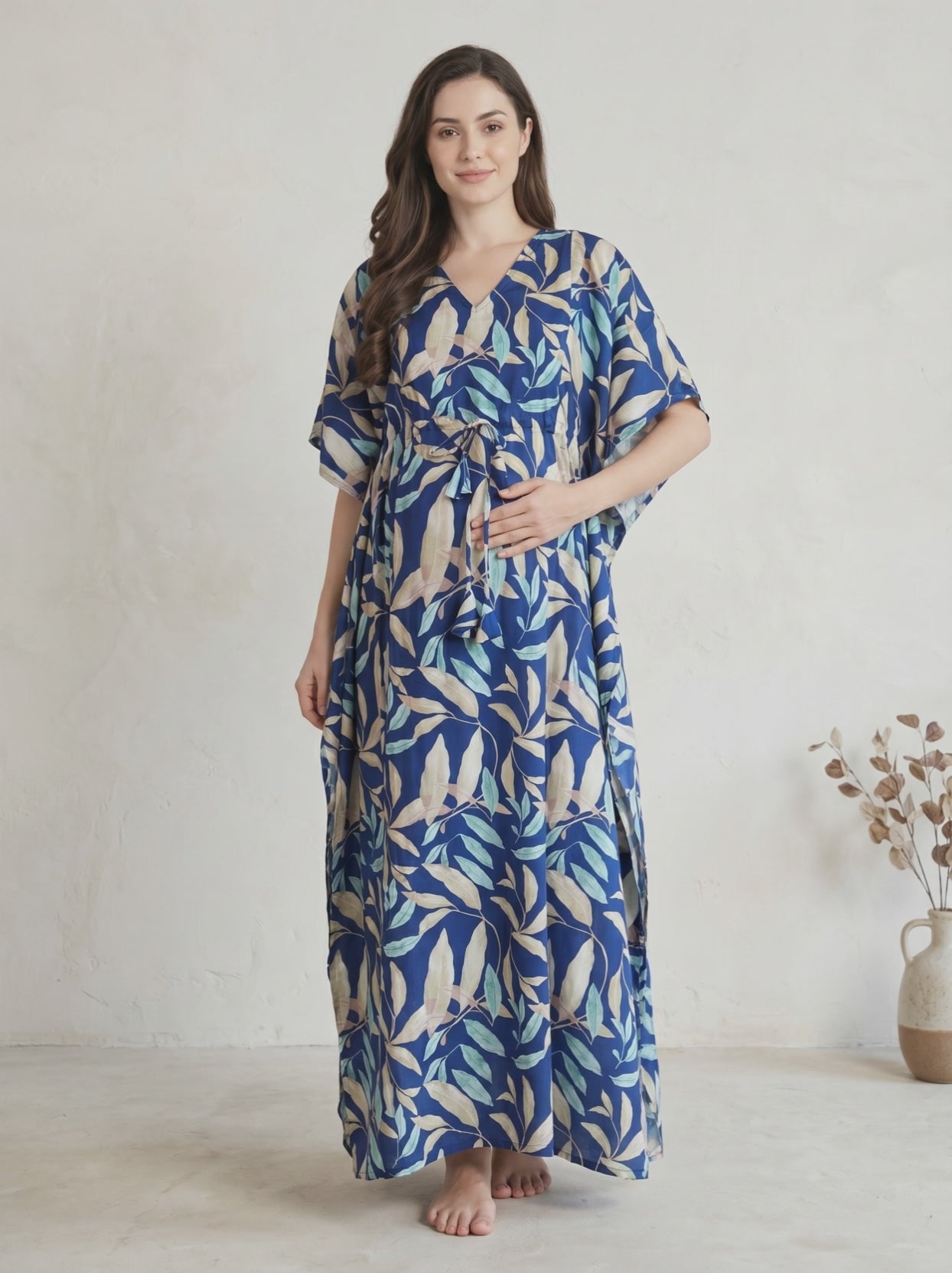 Blue Leaf Rayon Maternity Kaftan