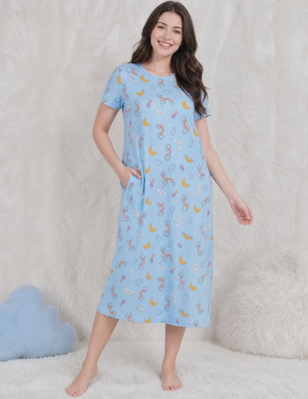 Blue Rainbow Print Hosiery Nighty