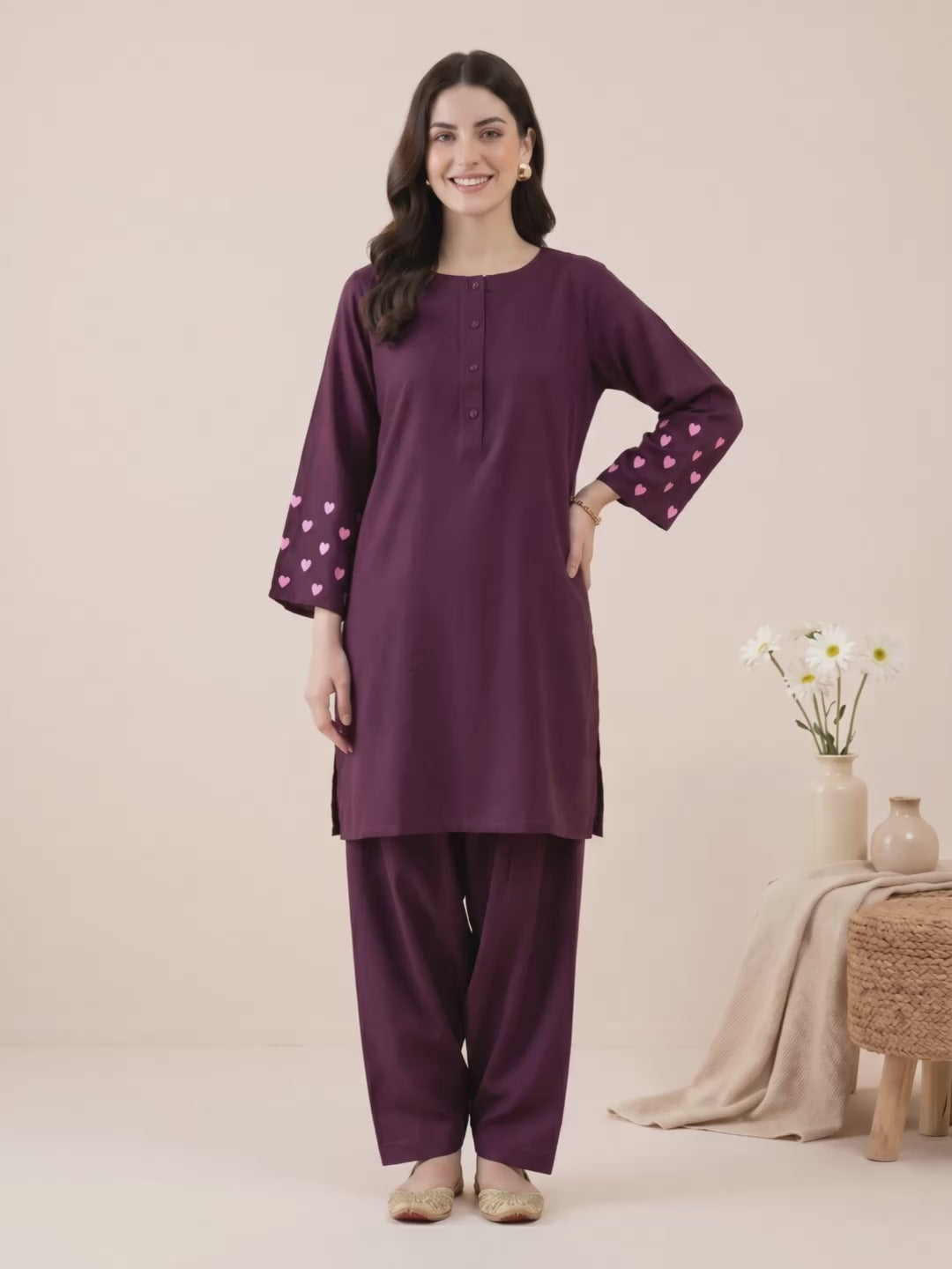 Wine Solid Rayon Farshi Kurta Set