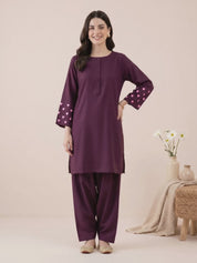Wine Solid Rayon Farshi Kurta Set