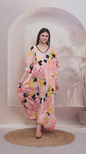 Floral Print Peach Rayon Maternity Kaftan