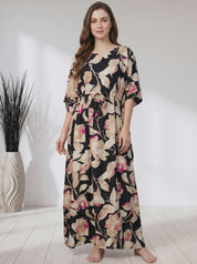 Black Floral Rayon Kaftan