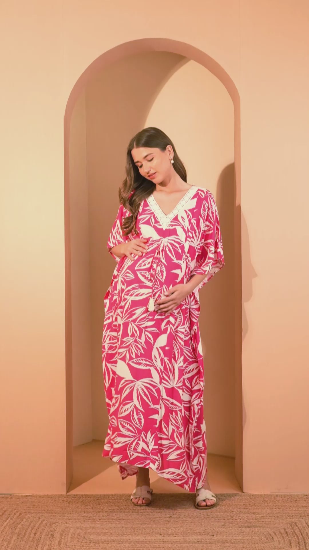 Floral Print Pink Rayon Maternity Kaftan
