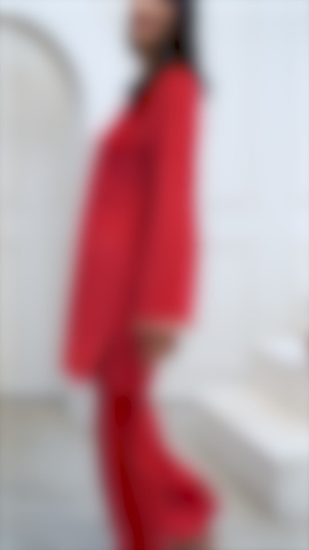 Red Solid Velvet Winter Night Suit