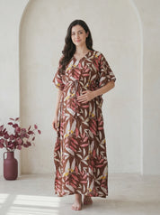 Brown Leaf Rayon Maternity Kaftan