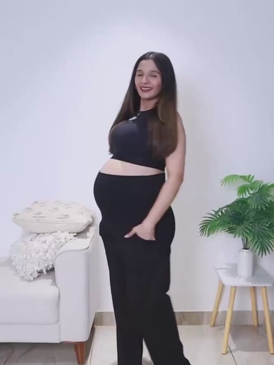 Black Soild Hosiery Maternity Track Pants