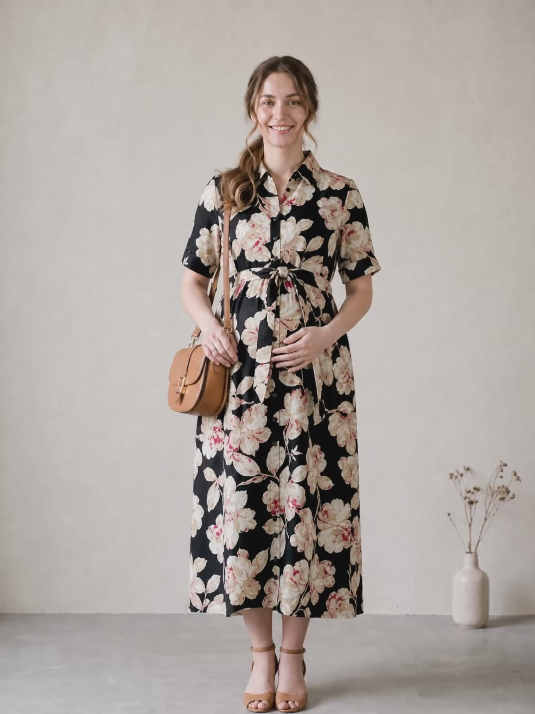 Amoha By Secret Wish Black Floral Rayon Maternity Dress