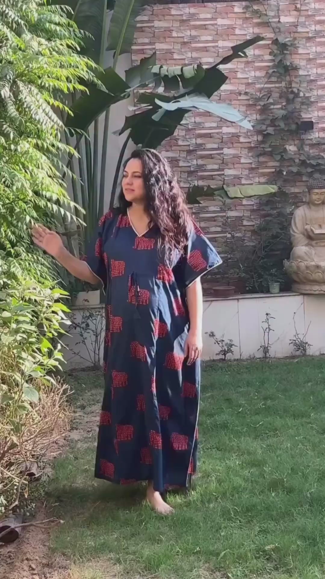 Navy Blue Elephant Cotton Maternity Kaftan