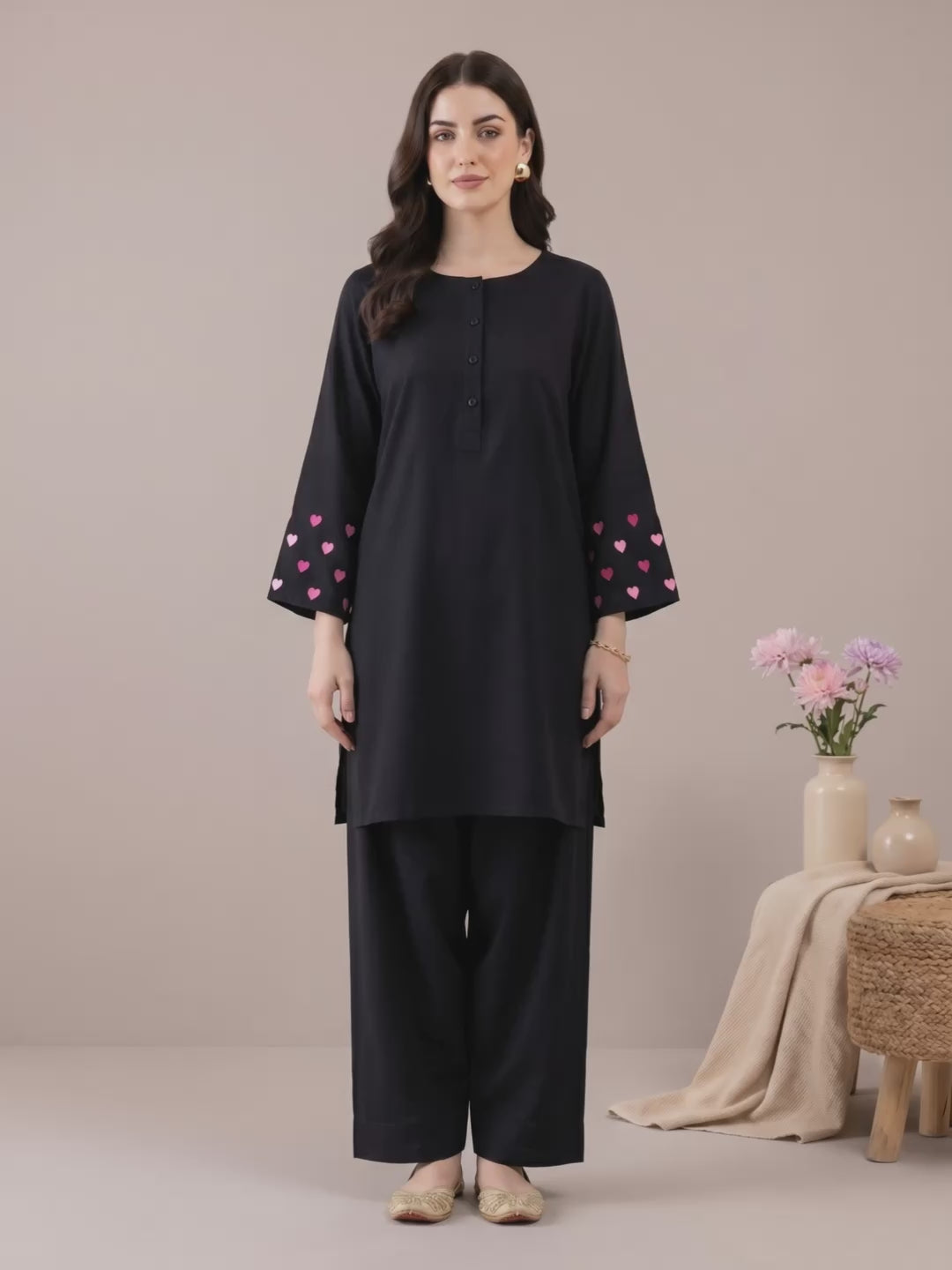 Black Solid Rayon Farshi Kurta Set