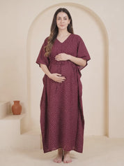 Maroon Polka Dots Rayon Maternity Kaftan