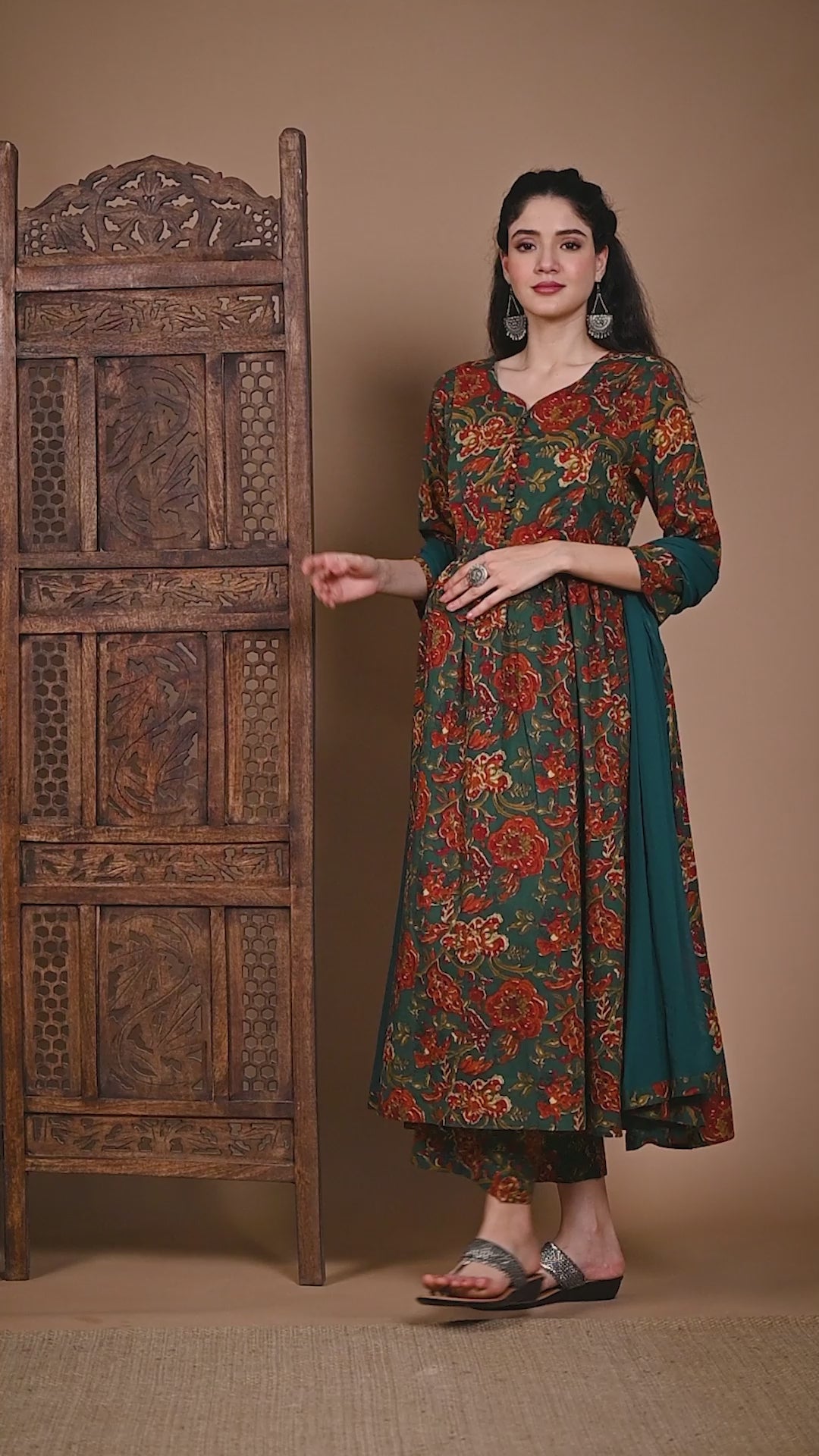 Green Floral Cotton Maternity Suit Sets With Dupatta