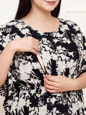 Black Floral Rayon Maternity Kaftan