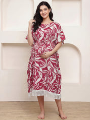 Pink Floral Rayon Maternity Kaftan