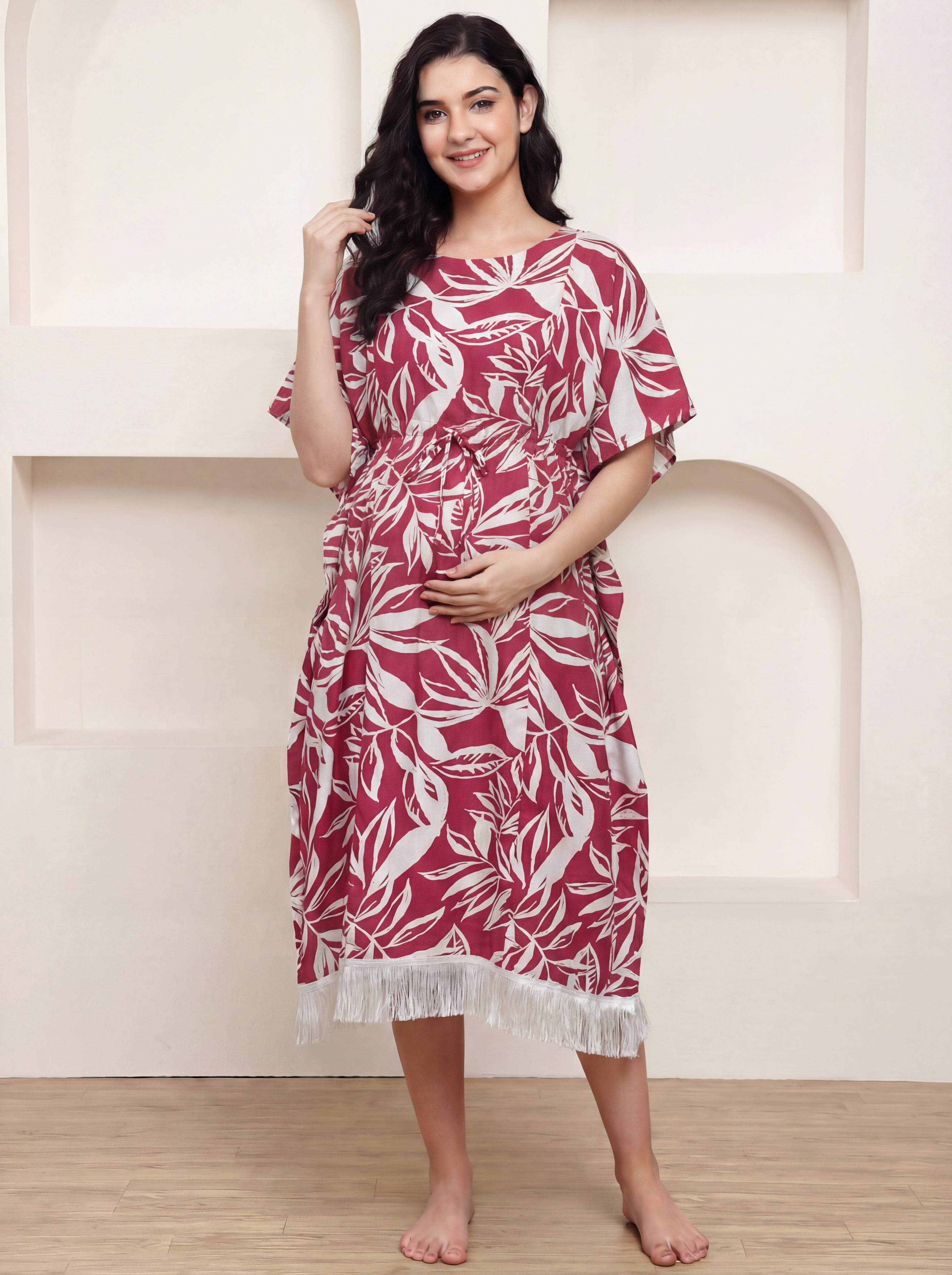 Pink Floral Rayon Maternity Kaftan