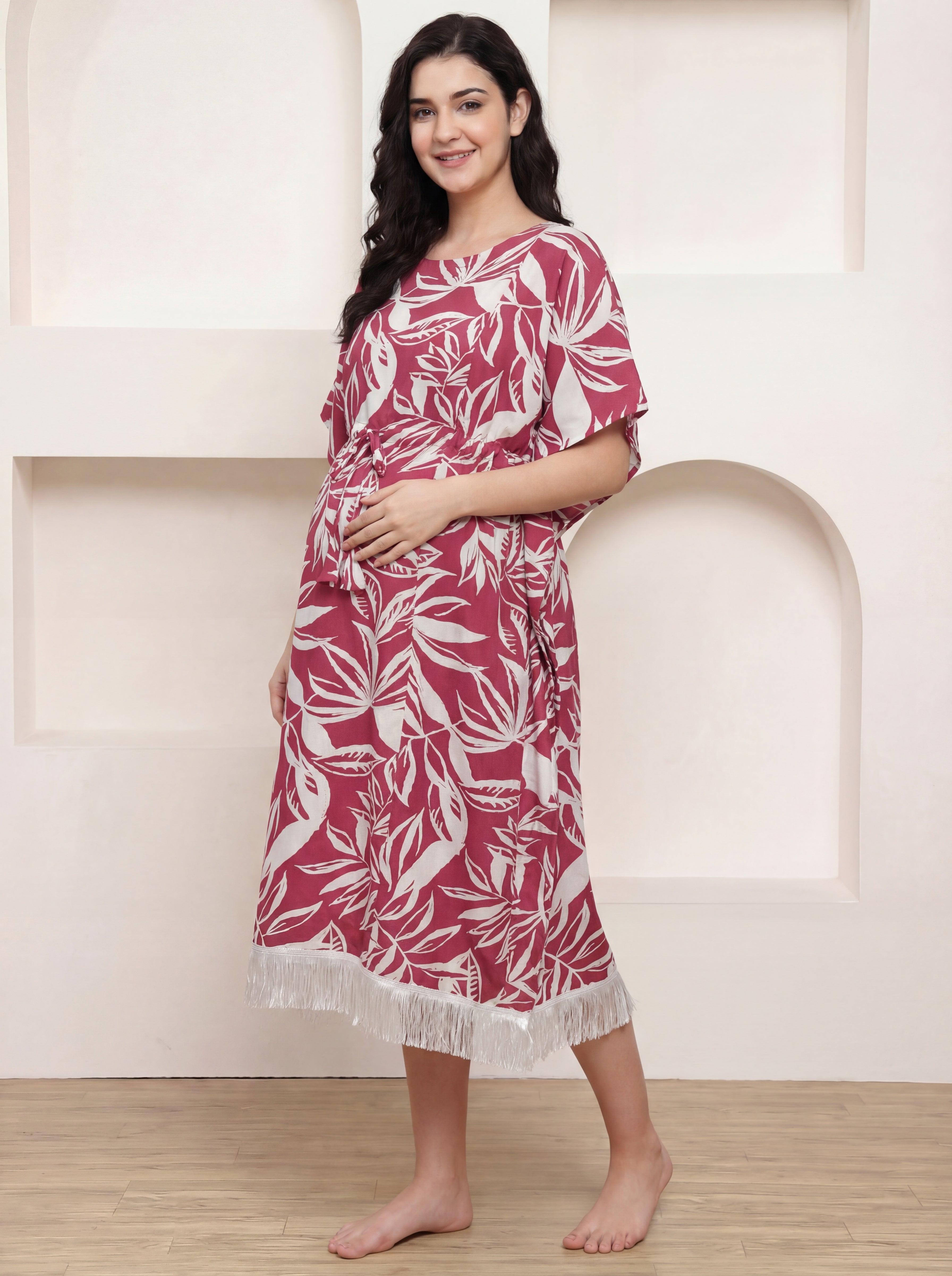 Pink Floral Rayon Maternity Kaftan