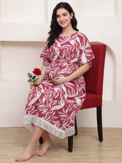 Pink Floral Rayon Maternity Kaftan