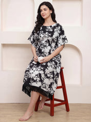 Black Floral Rayon Maternity Kaftan