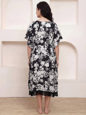 Black Floral Rayon Maternity Kaftan