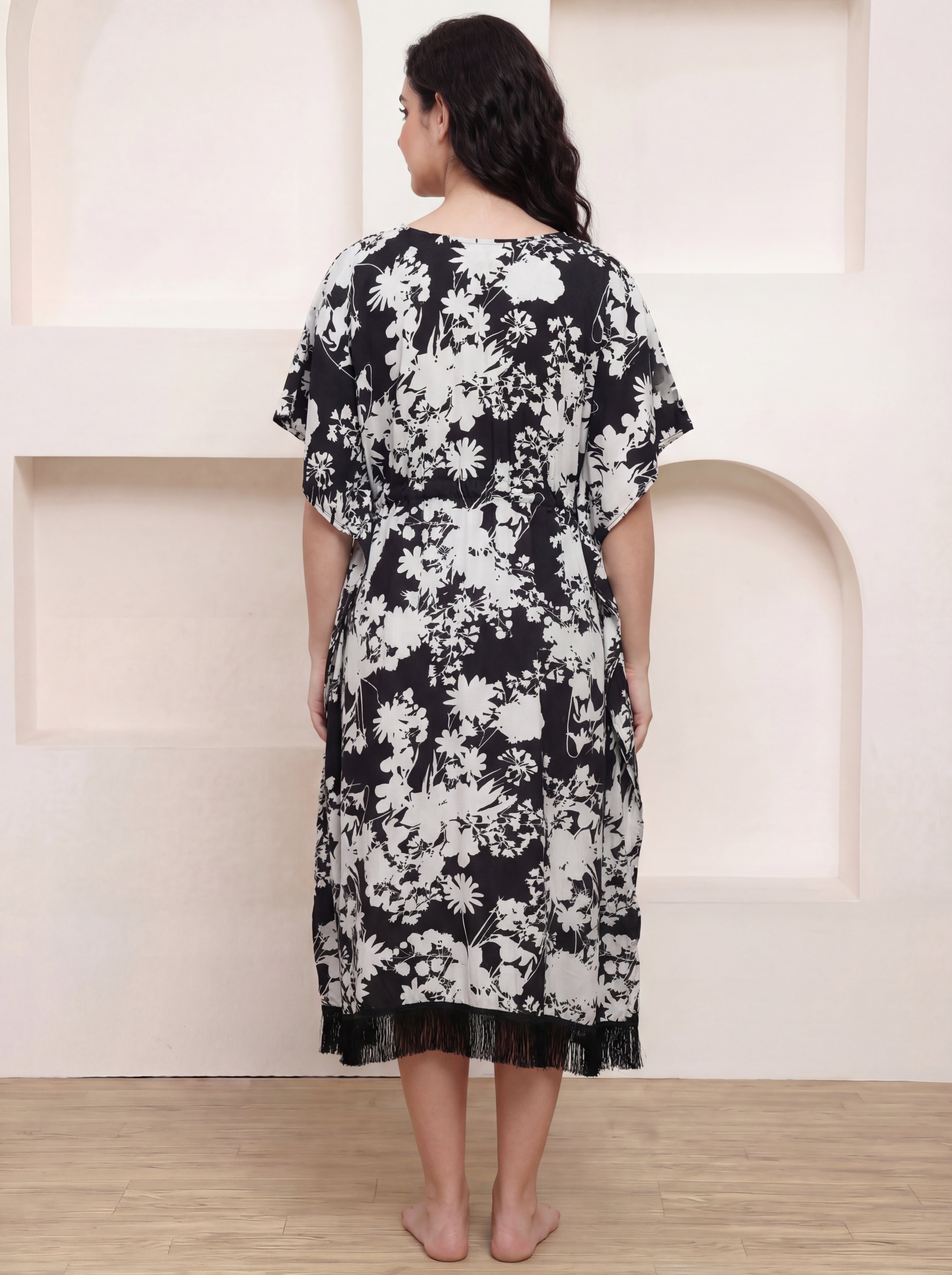 Black Floral Rayon Maternity Kaftan